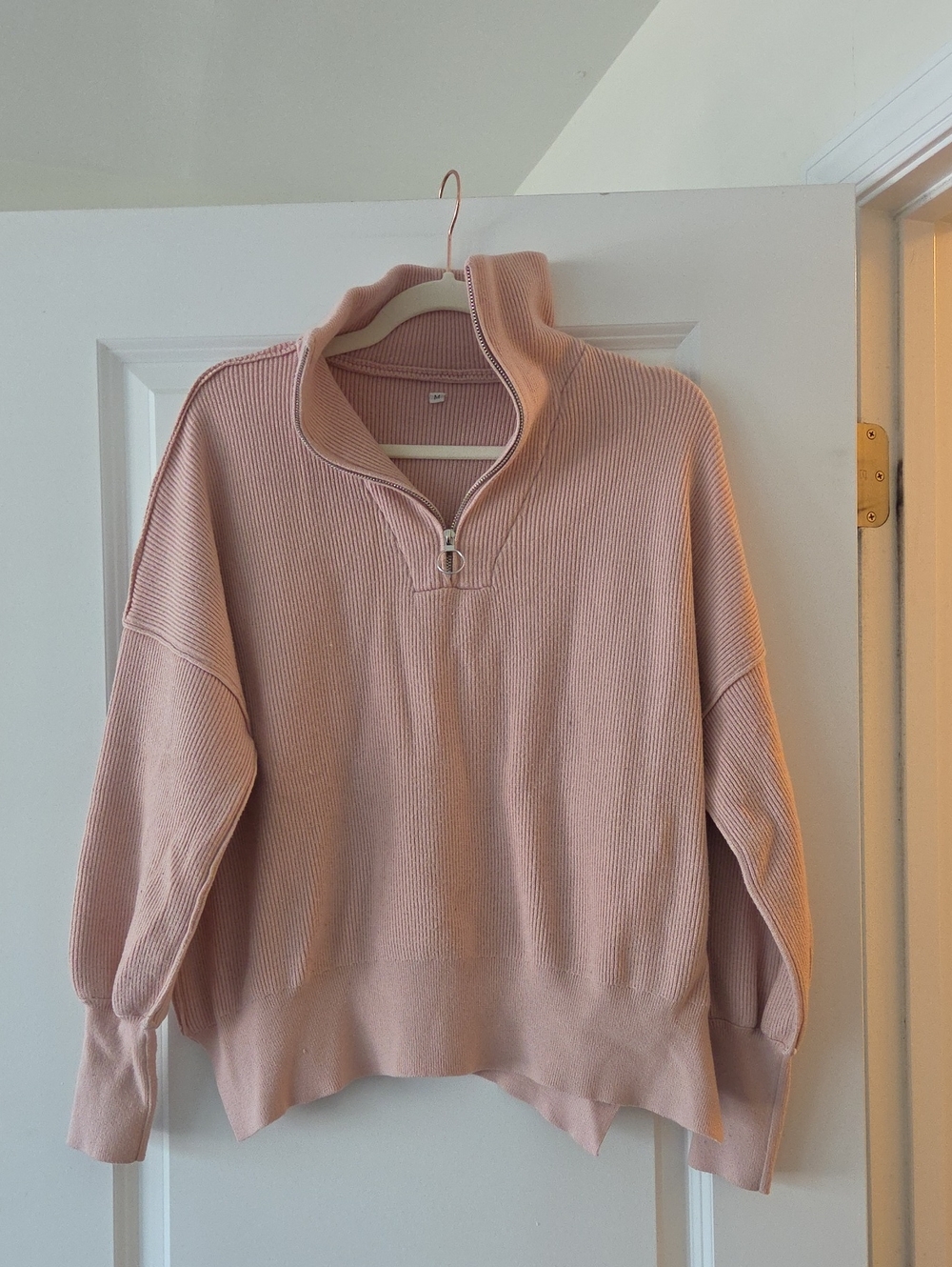 Oversized Half-Zip Knit Sweater - Pink